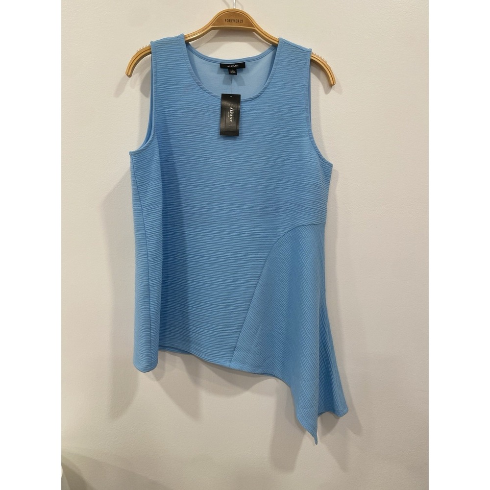 ALFANI Women's Blue Asymmetrical Sleeveless Tank Top Club Wear Petites Size PL